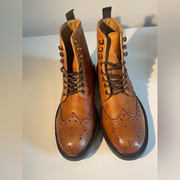 WALK London Brogue Combat Boots Tan Leather Size 9 - Picture 3 of 10